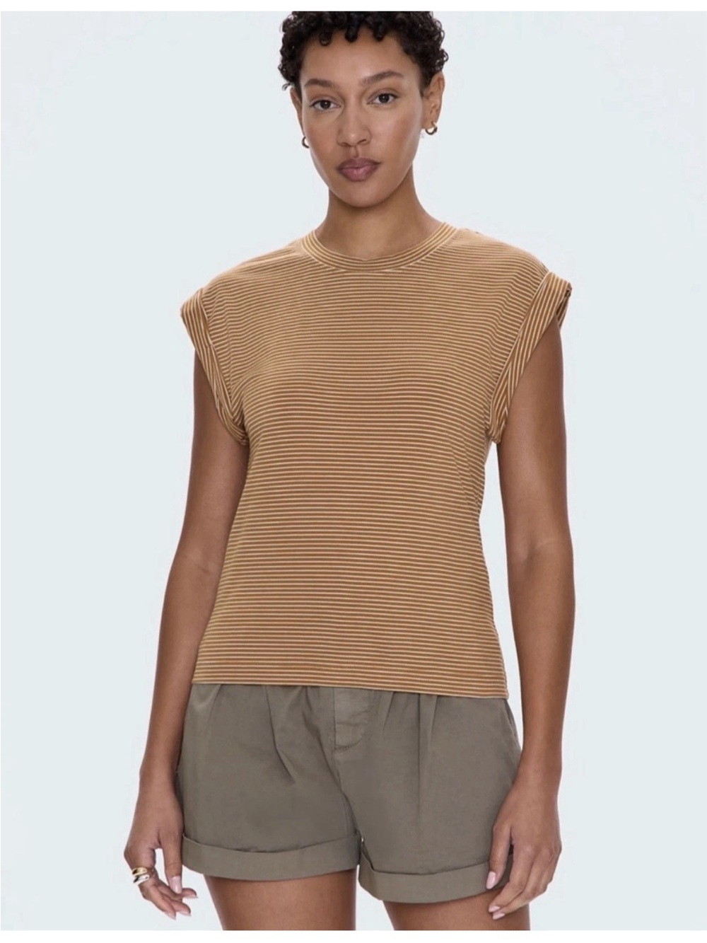 pistola Striped Sleeveless Crewneck Tank in Camel